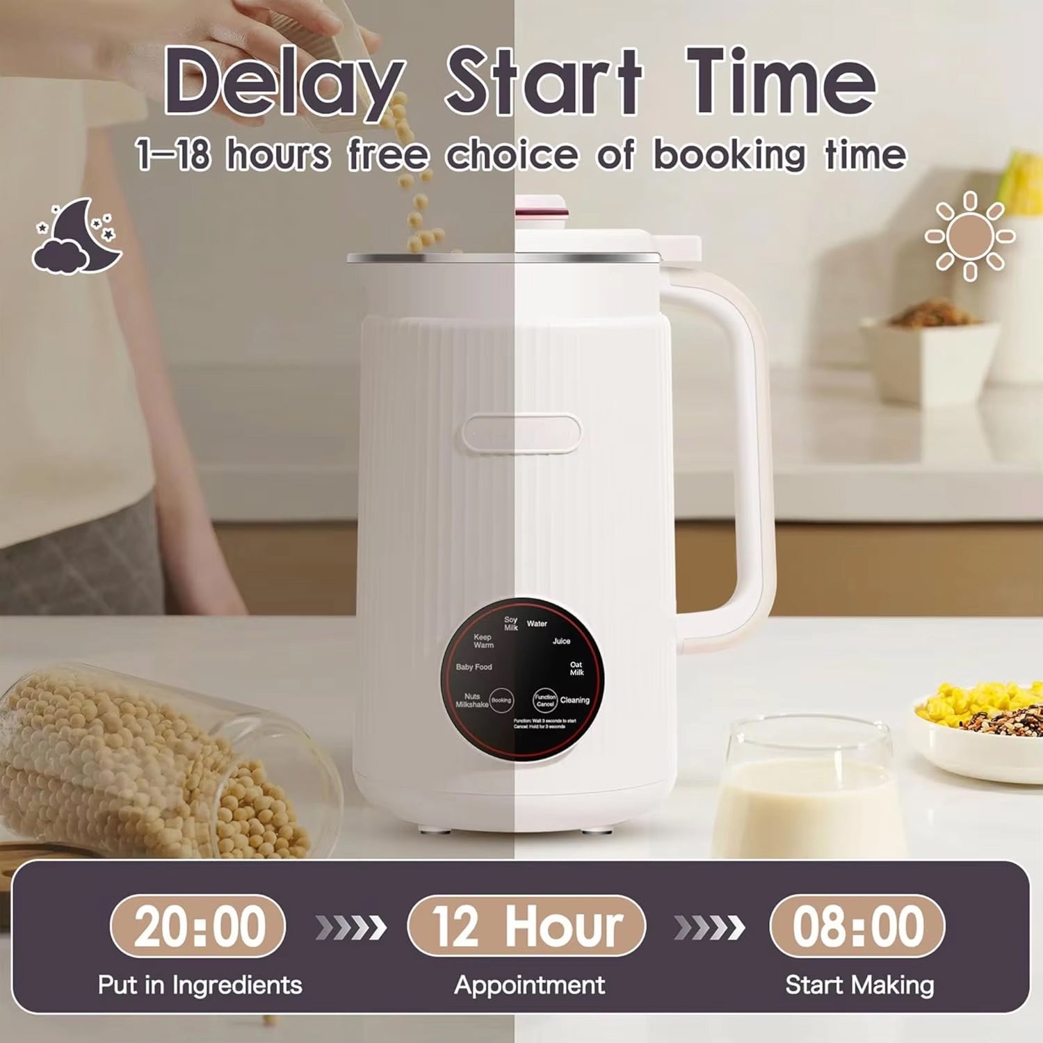 NomiPrex 8-in-1 Automatic Plant-Based Milk Maker with 12-Blade CypherCore System, 40oz Family Capacity and 18-Hour Delay Timer