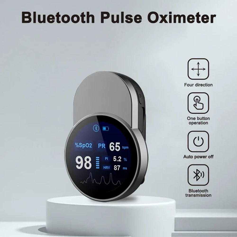 Bluetooth Pulse Oximeter Rechargeable SpO2 Monitor HRV App Tracking