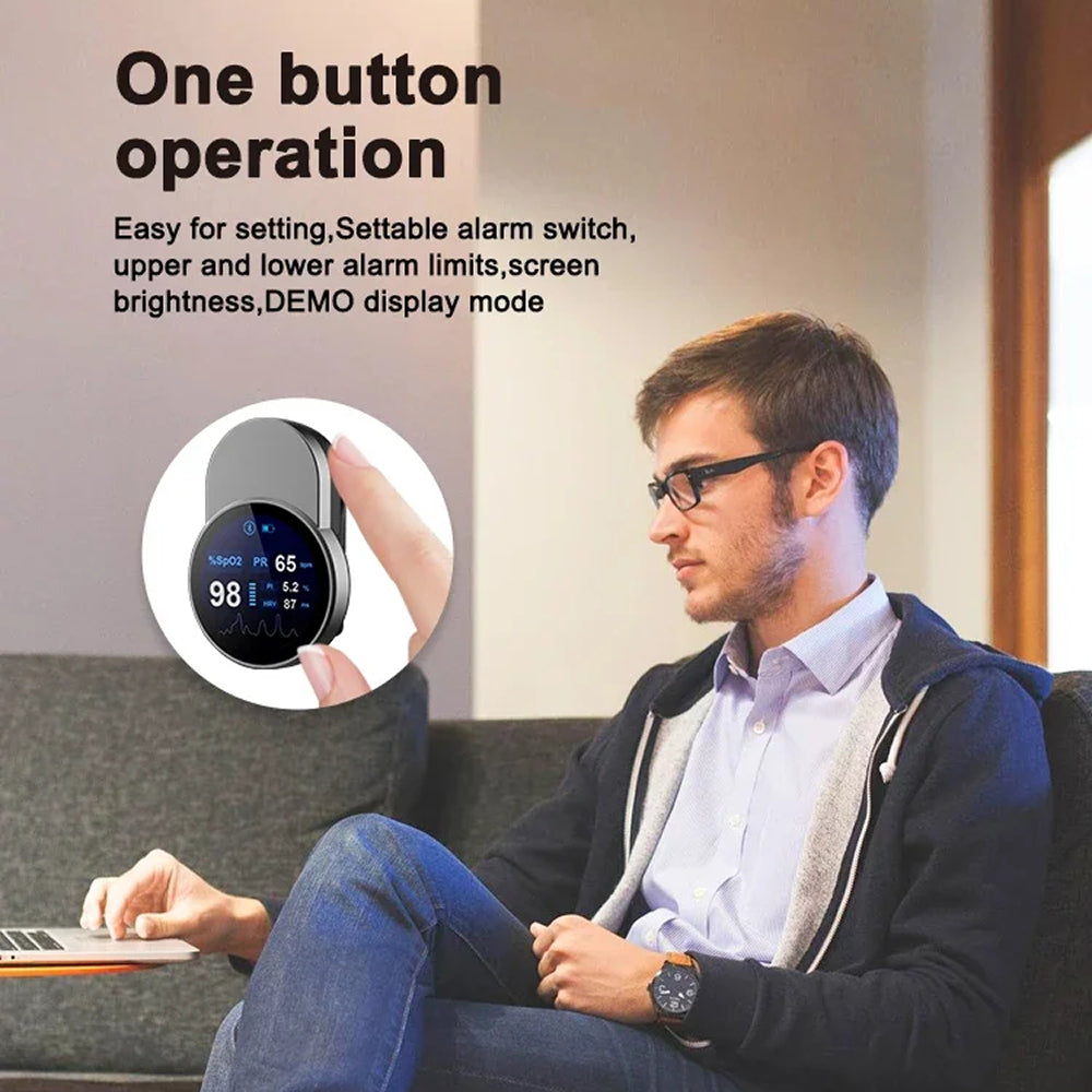 Bluetooth Pulse Oximeter Rechargeable SpO2 Monitor HRV App Tracking