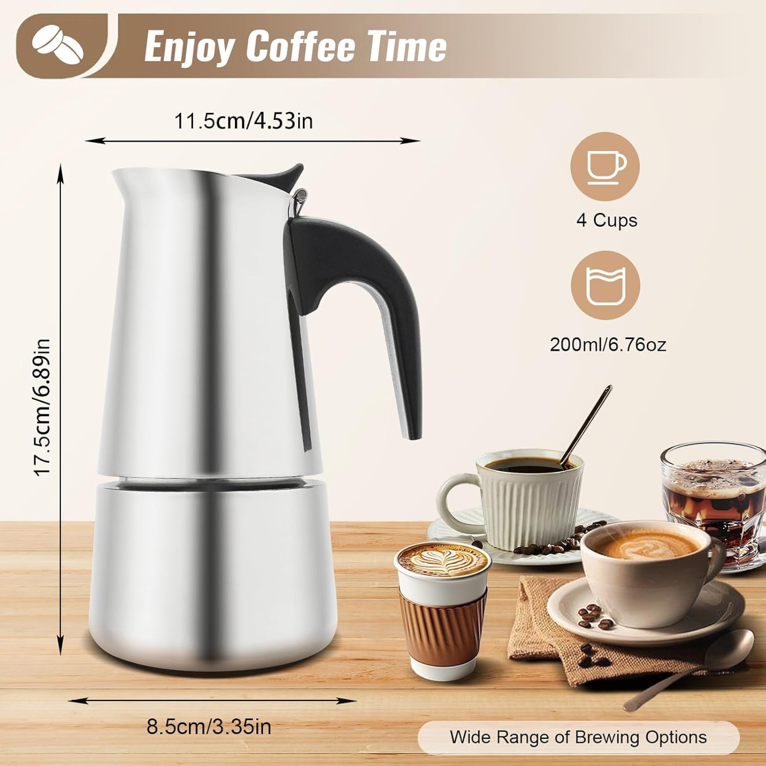 PeviComak Electric Coffee Percolator 304 Stainless Steel with 5-Gear Temp Control