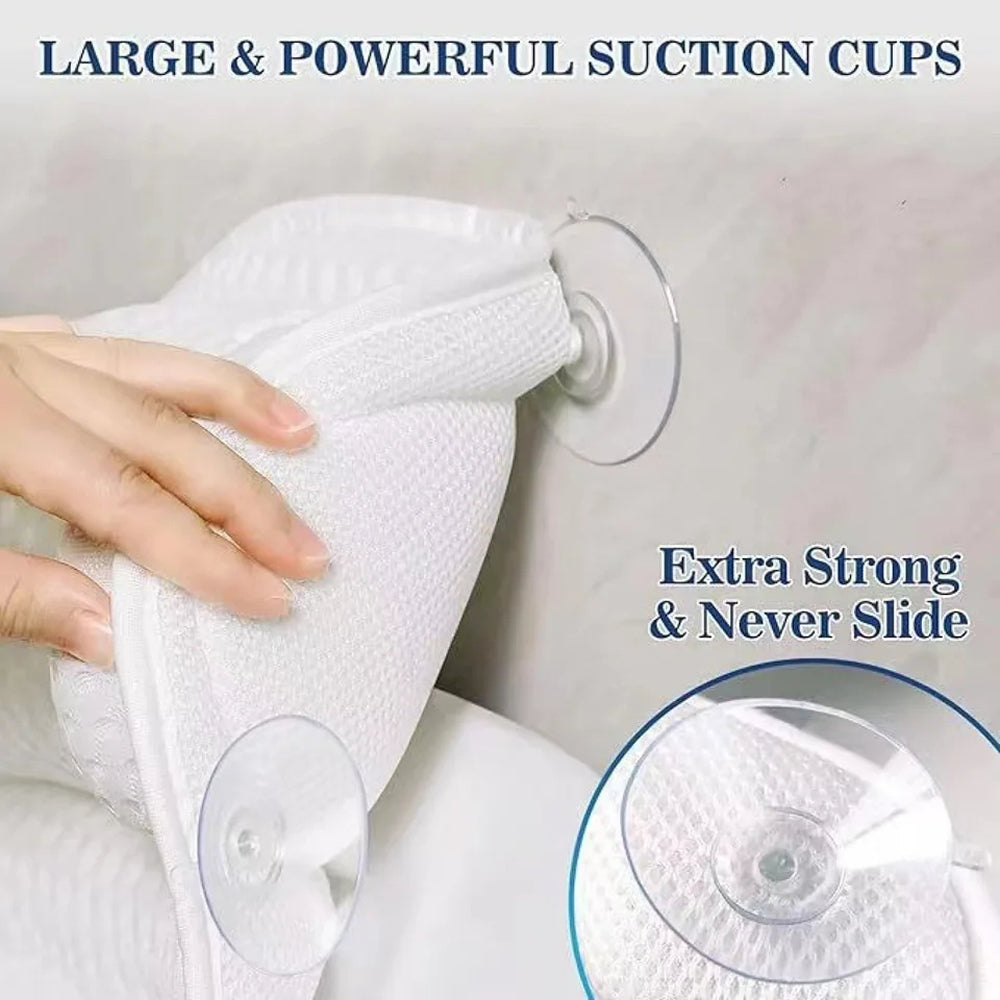 PilivKaxi Bath Pillow with 4D Air Mesh Neck and Back Support Non-Slip Suction Cups for Spa Relaxation