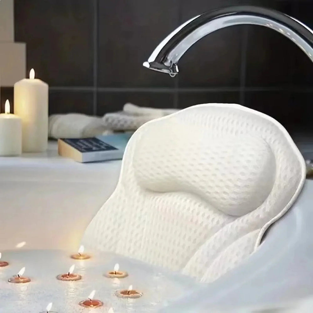 PilivKaxi Bath Pillow with 4D Air Mesh Neck and Back Support Non-Slip Suction Cups for Spa Relaxation