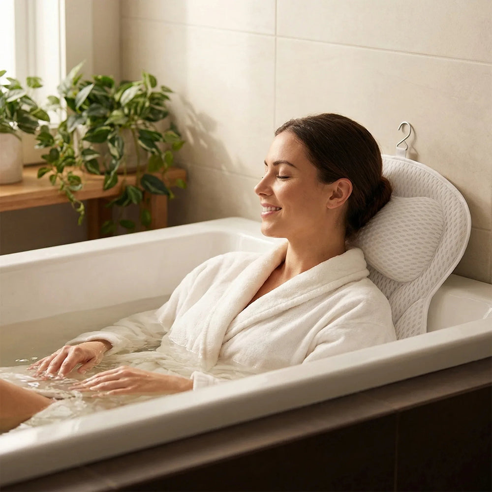 PilivKaxi Bath Pillow with 4D Air Mesh Neck and Back Support Non-Slip Suction Cups for Spa Relaxation