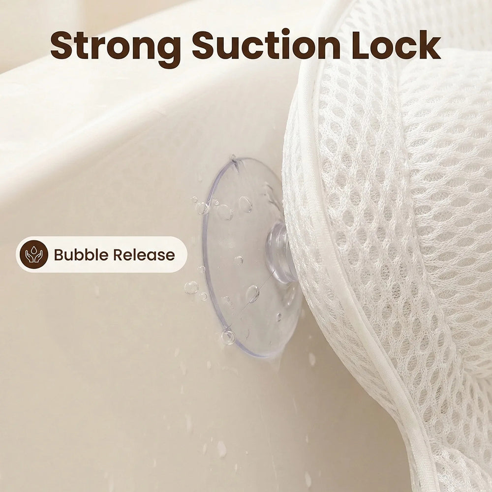 PilivKaxi Bath Pillow with 4D Air Mesh Neck and Back Support Non-Slip Suction Cups for Spa Relaxation