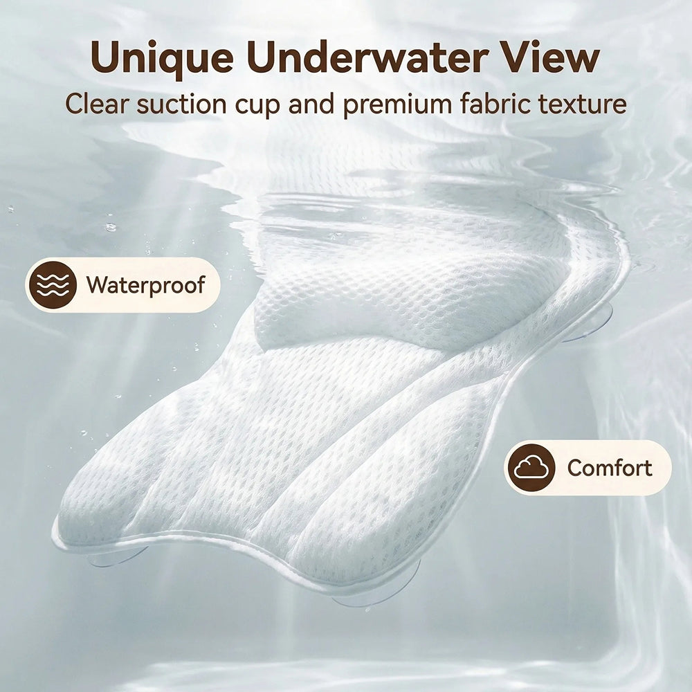 PilivKaxi Bath Pillow with 4D Air Mesh Neck and Back Support Non-Slip Suction Cups for Spa Relaxation