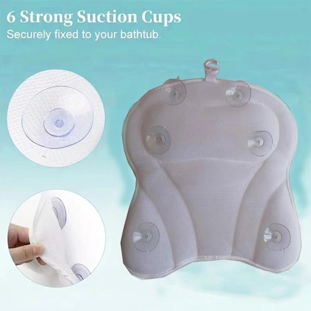 PilivKaxi Bath Pillow with 4D Air Mesh Neck and Back Support Non-Slip Suction Cups for Spa Relaxation