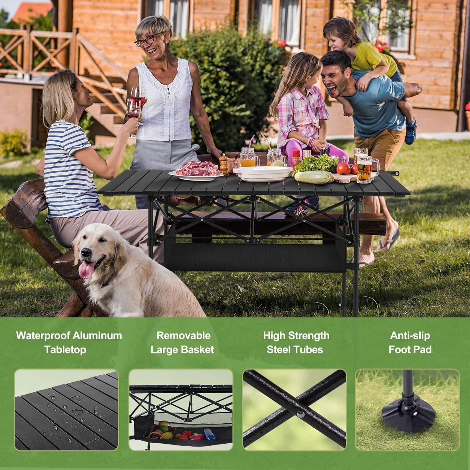 PimiTabix Folding Picnic Table | Lightweight & Adjustable Camping Table