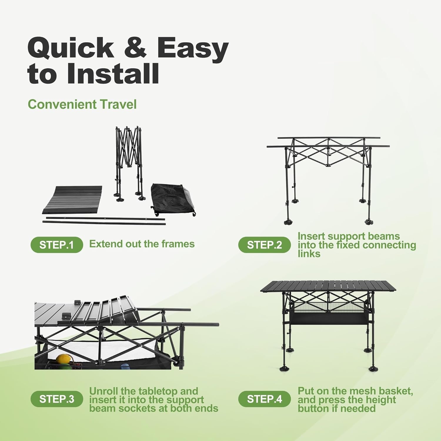 PimiTabix Folding Picnic Table | Lightweight & Adjustable Camping Table