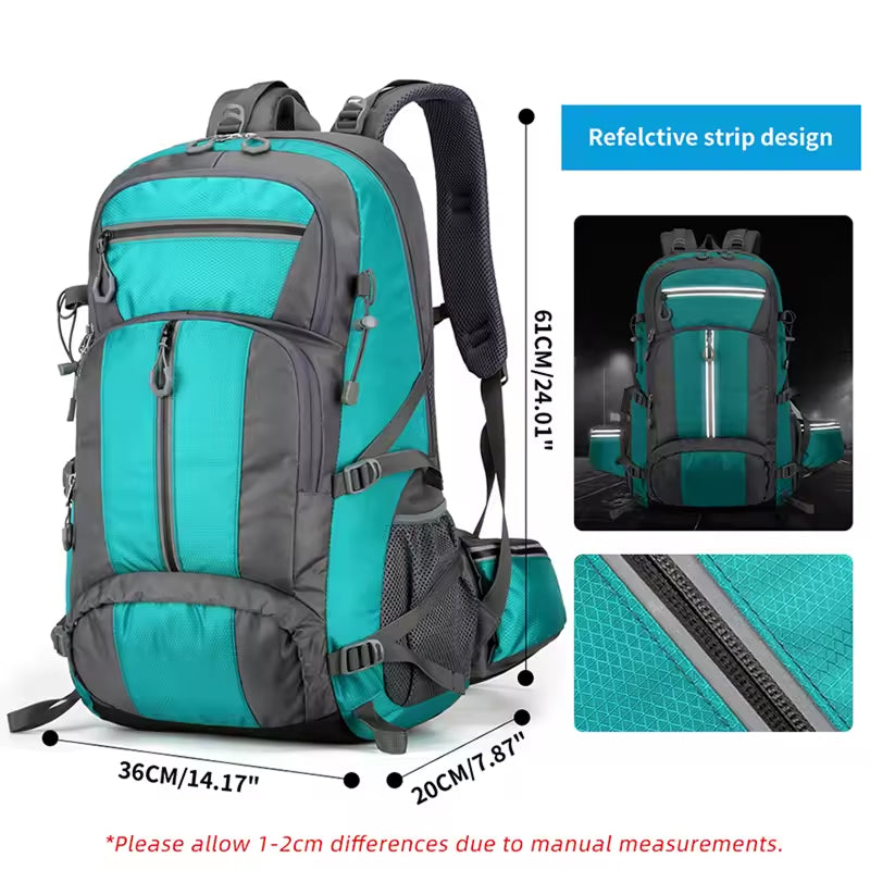 PionNomad 50L Hiking Backpack with Shoe Compartment Waterproof Nylon 15.6