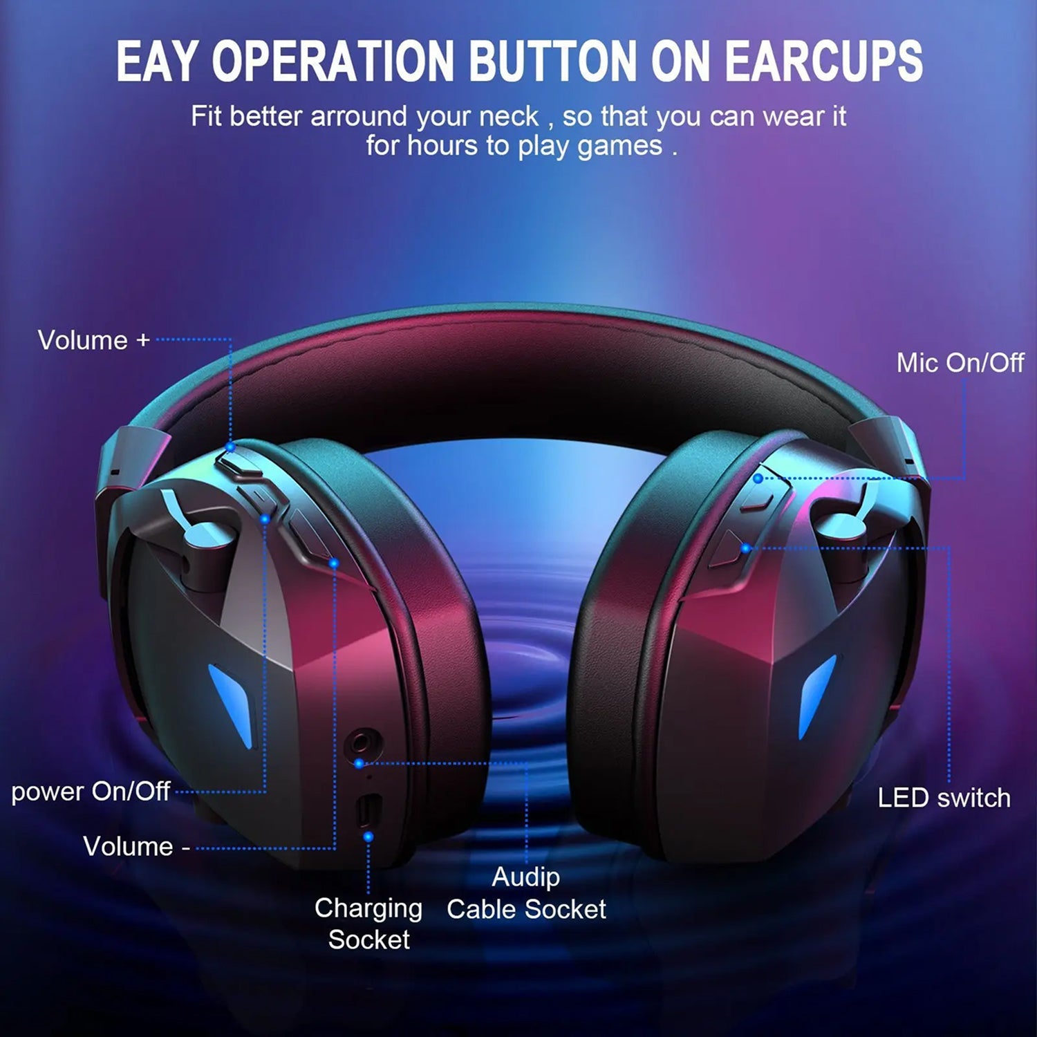Playasish Gaming Headset 3D Surround Sound 50mm Drivers 36H Battery for PS4/5 PC and VR