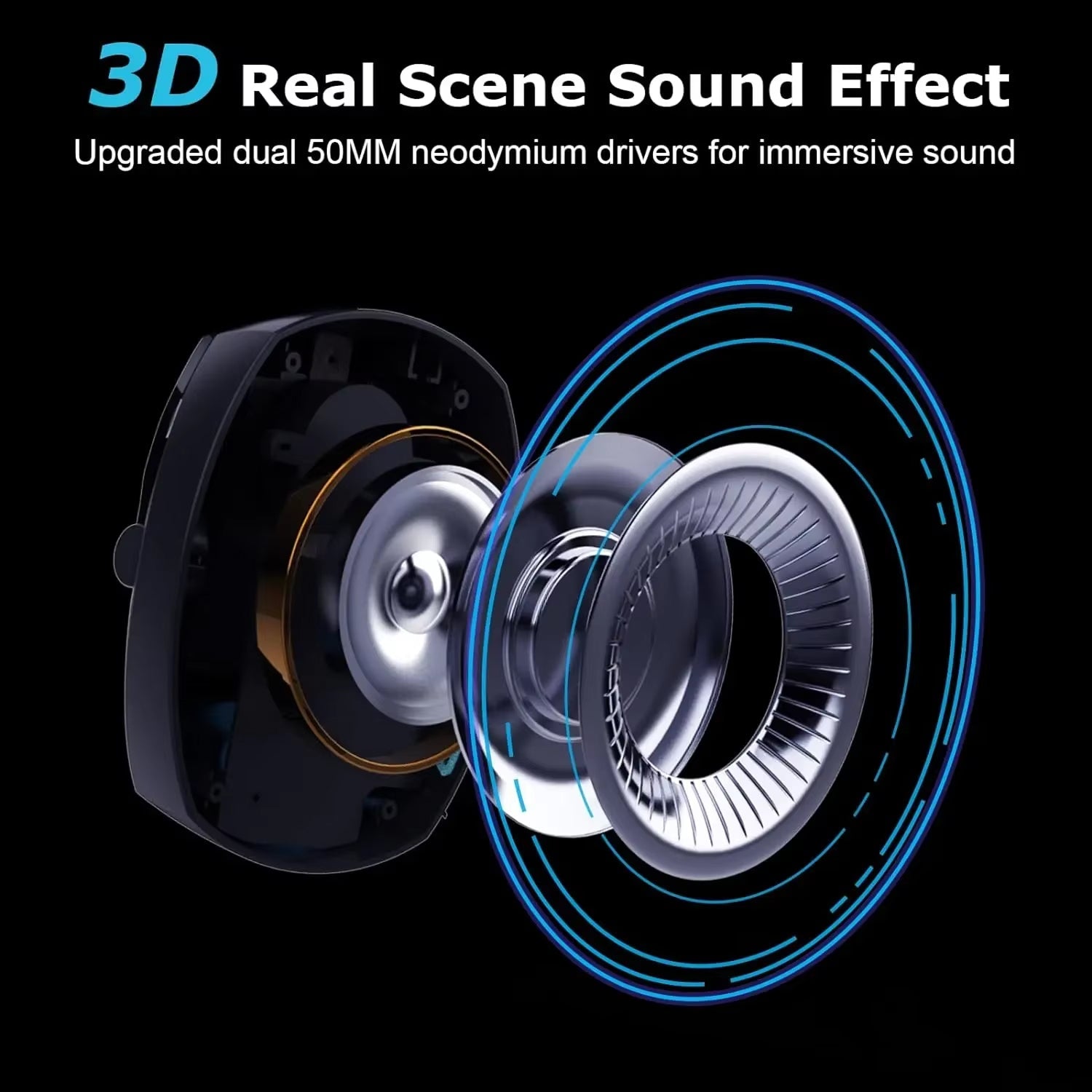 Playasish Gaming Headset 3D Surround Sound 50mm Drivers 36H Battery for PS4/5 PC and VR