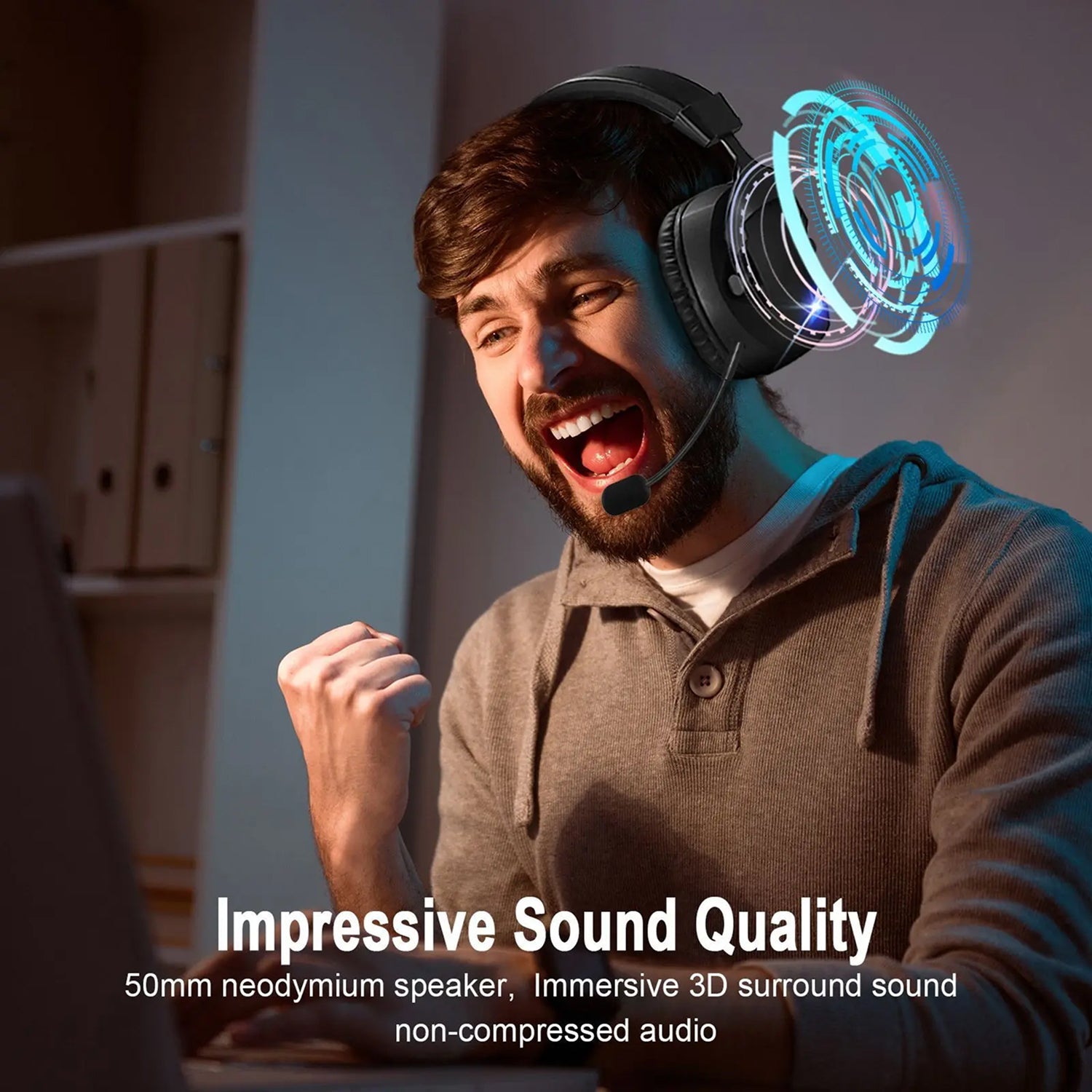Playasish Gaming Headset 3D Surround Sound 50mm Drivers 36H Battery for PS4/5 PC and VR