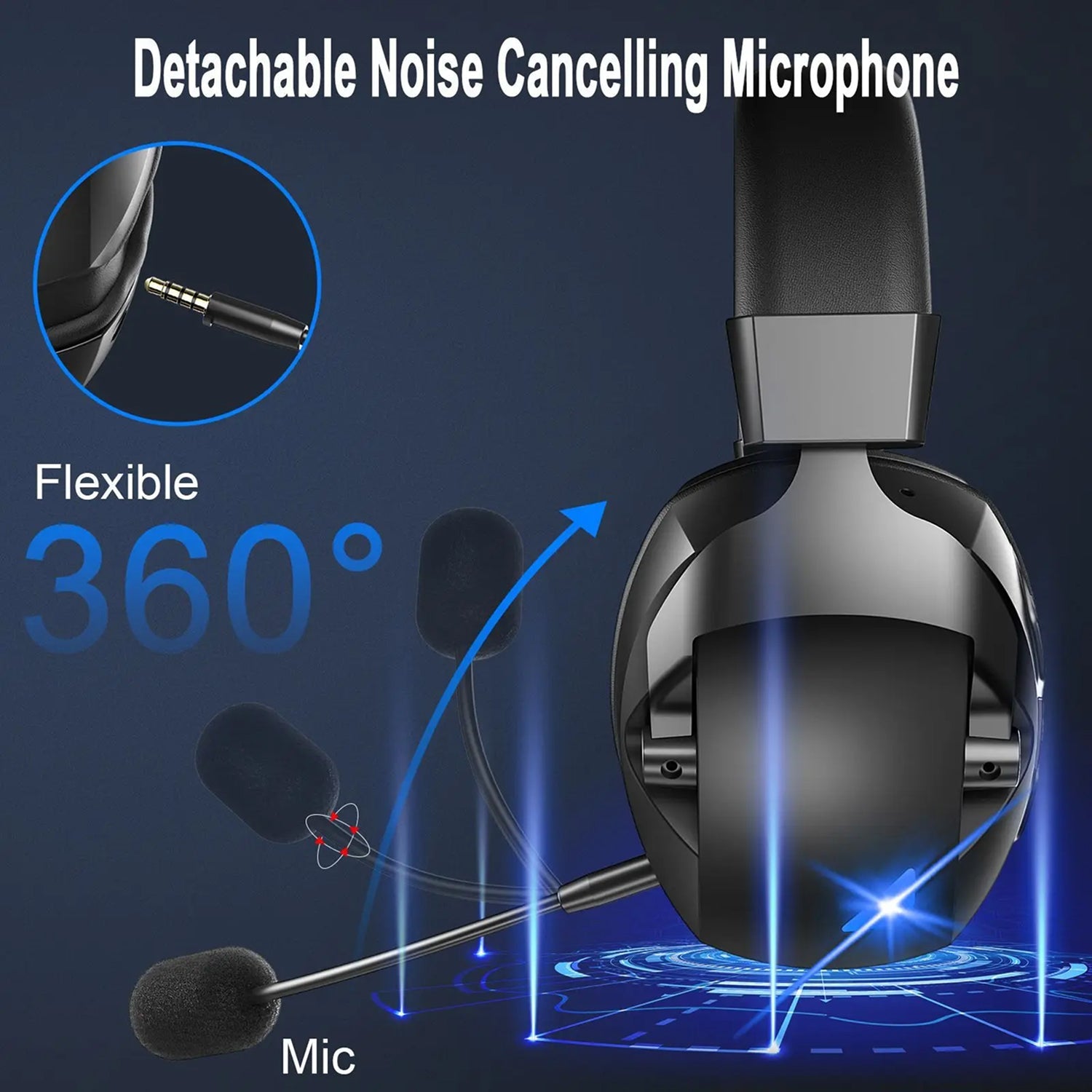 Playasish Gaming Headset 3D Surround Sound 50mm Drivers 36H Battery for PS4/5 PC and VR