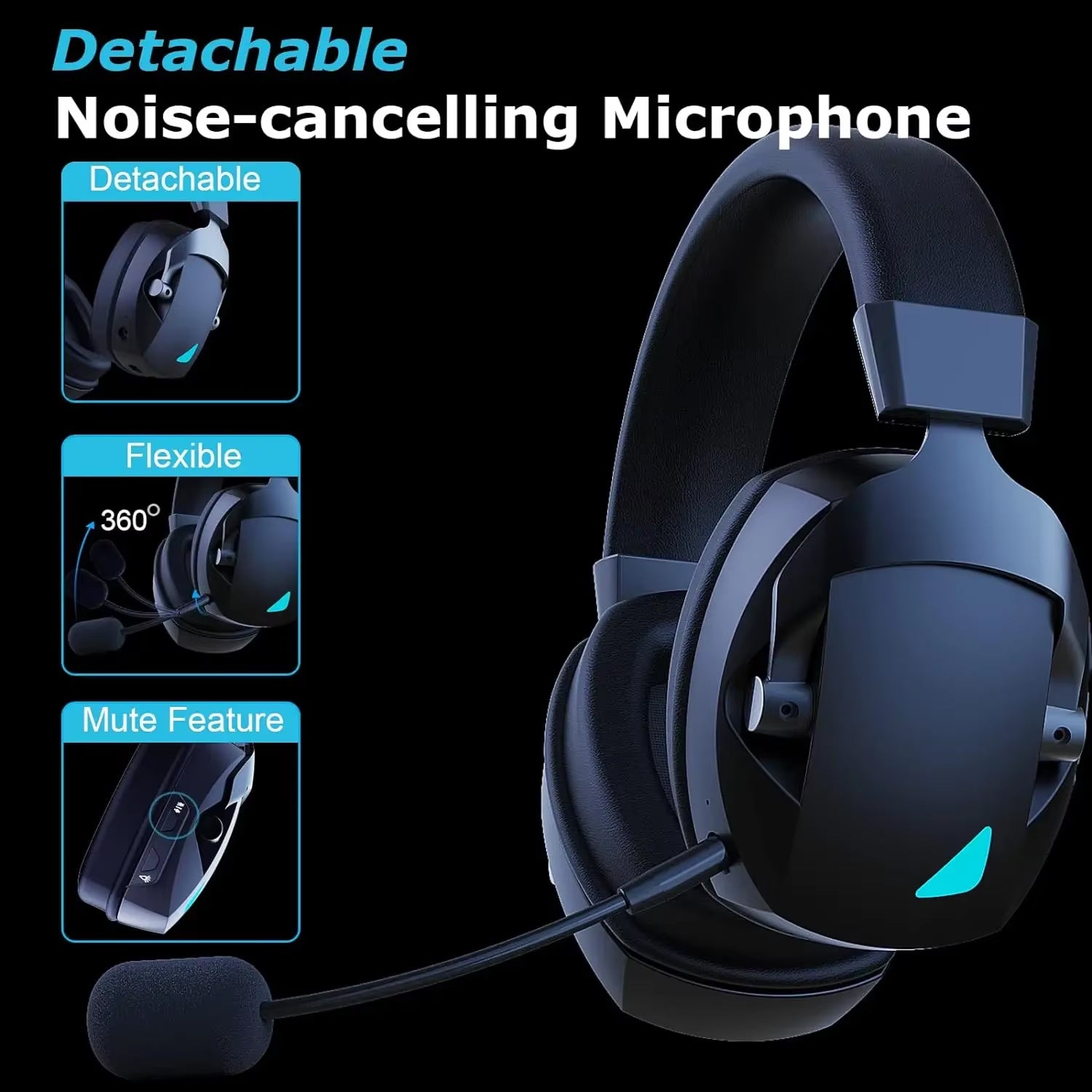 Playasish Gaming Headset 3D Surround Sound 50mm Drivers 36H Battery for PS4/5 PC and VR