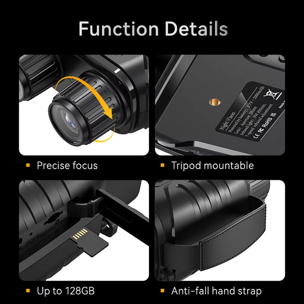 PossNiox Night Vision Binoculars 800m Range Military-Grade Infrared 10X Zoom HD Recording