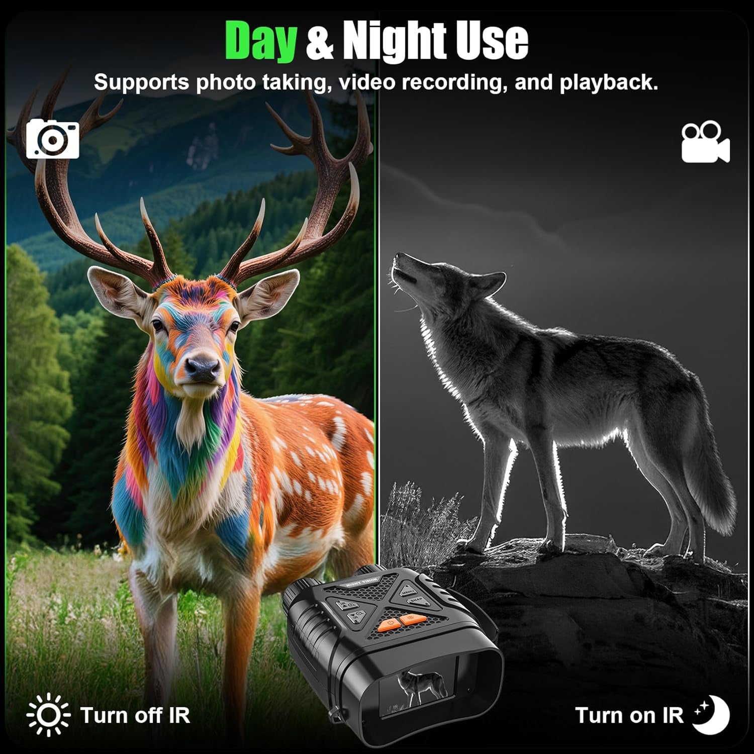 PossNiox Night Vision Binoculars 800m Range Military-Grade Infrared 10X Zoom HD Recording