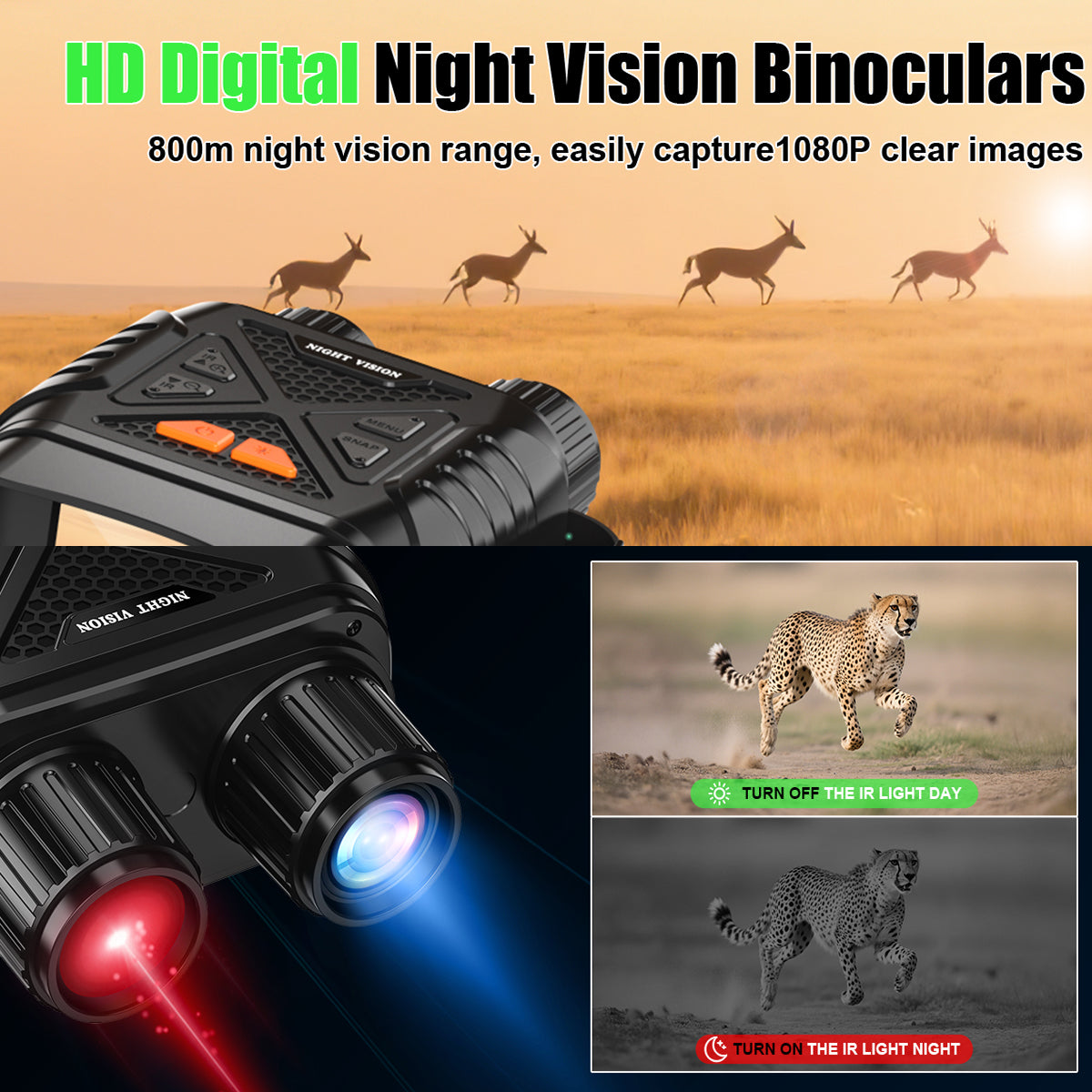 PossNiox Night Vision Binoculars 800m Range Military-Grade Infrared 10X Zoom HD Recording