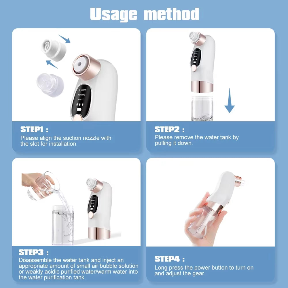 PurePreti Hydro-Facial Blackhead Remover - Oxygen-Infused Bubble Technology, 6 Interchangeable Heads