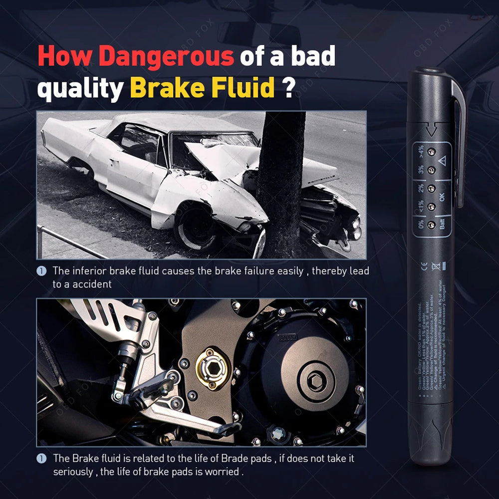 Car Brake Fluid Tester Pen DOT3 DOT4 DOT5 Moisture Detector with 5 LED Indicator RadivJoli