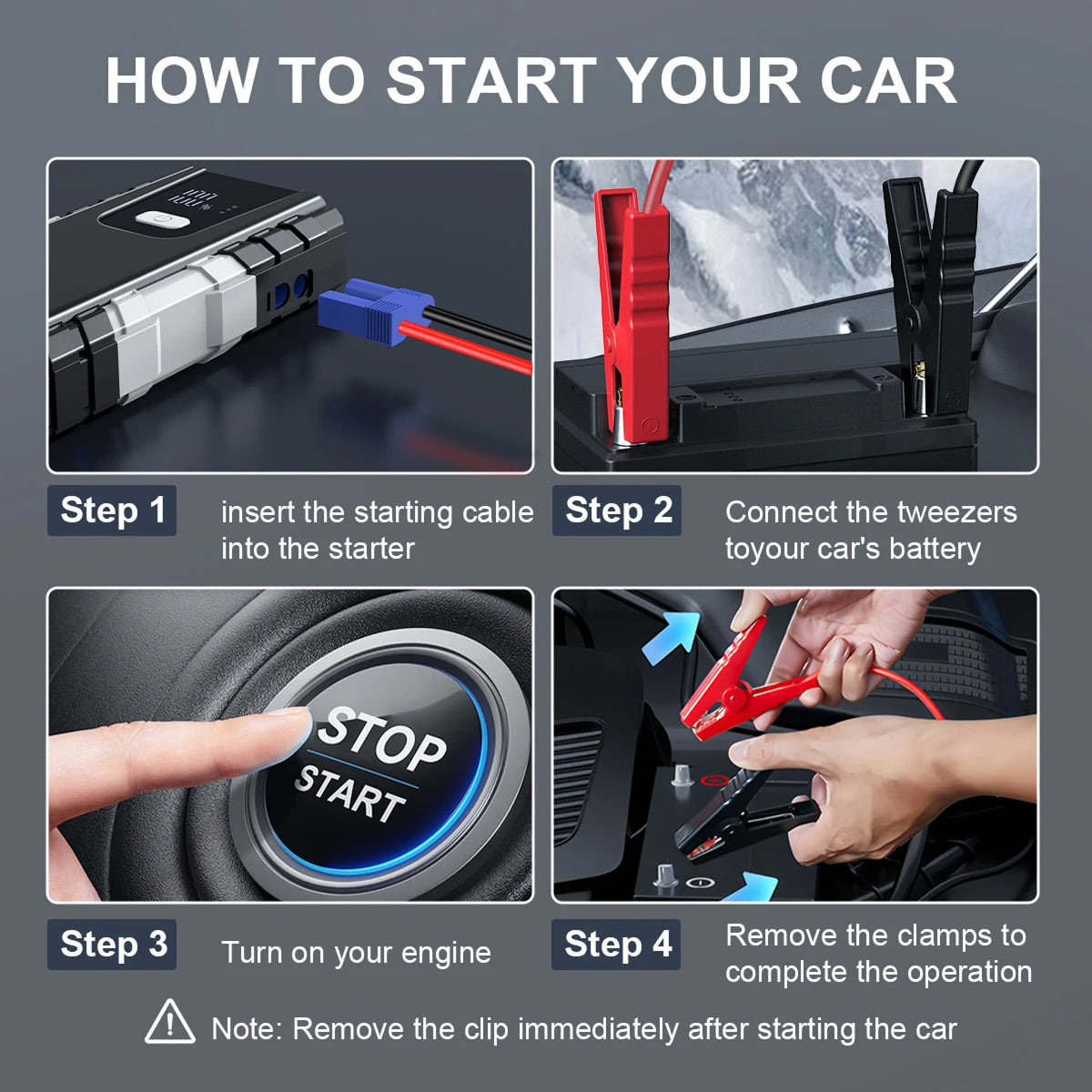 RoadiPack Portable Car Battery Jump Starter - 6000A Peak Current 12V Lithium Jump Box with LED Flashlight, Safety Hammer, and Dual USB Fast Charging