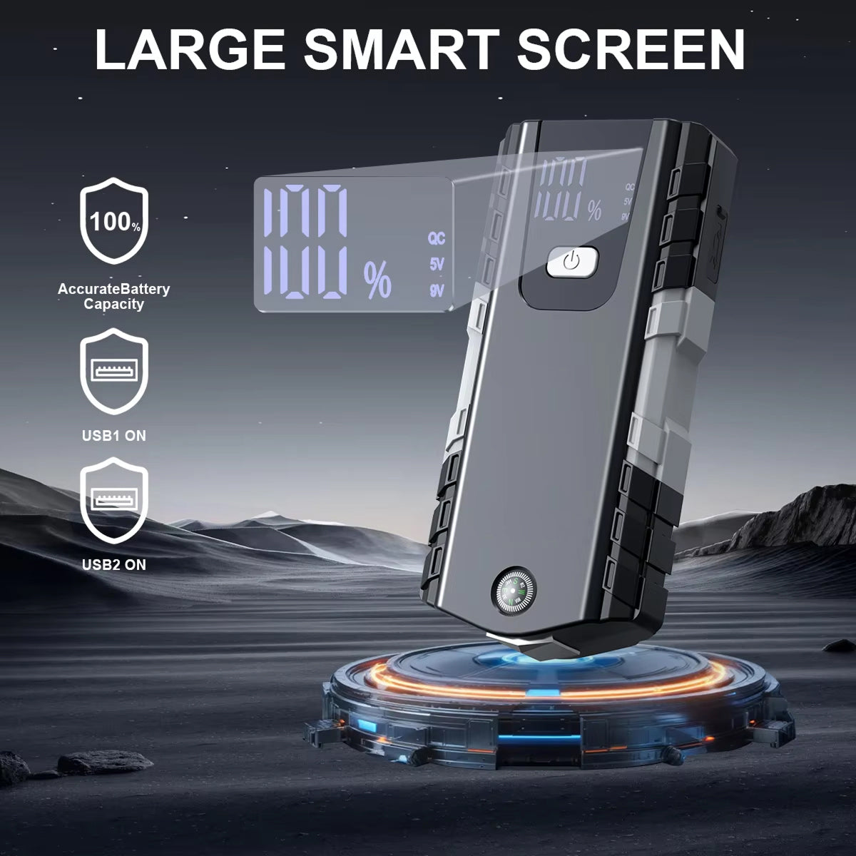 RoadiPack Portable Car Battery Jump Starter - 6000A Peak Current 12V Lithium Jump Box with LED Flashlight, Safety Hammer, and Dual USB Fast Charging