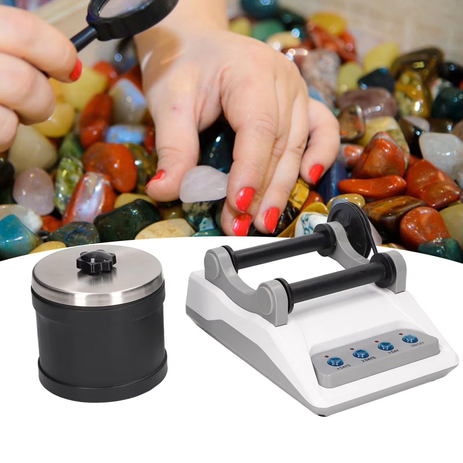 RociPolis Rock Tumbler Kit Professional Quiet Leak-Proof Barrel with Gems & Grit