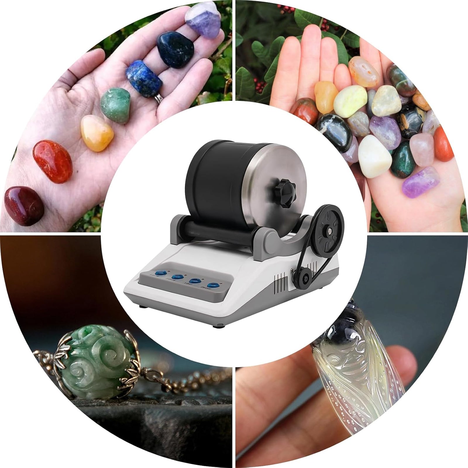 RociPolis Rock Tumbler Kit Professional Quiet Leak-Proof Barrel with Gems & Grit