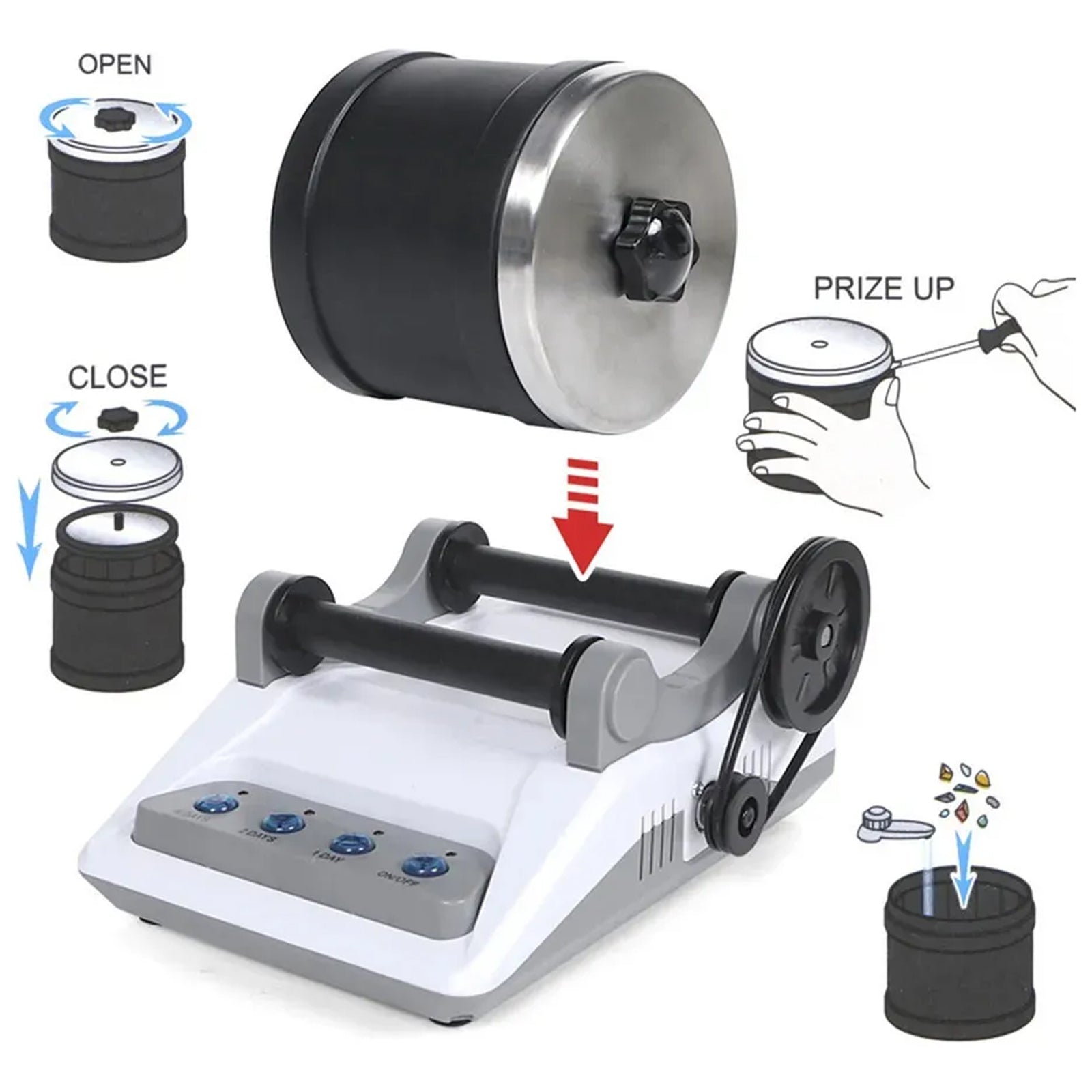 RociPolis Rock Tumbler Kit Professional Quiet Leak-Proof Barrel with Gems & Grit