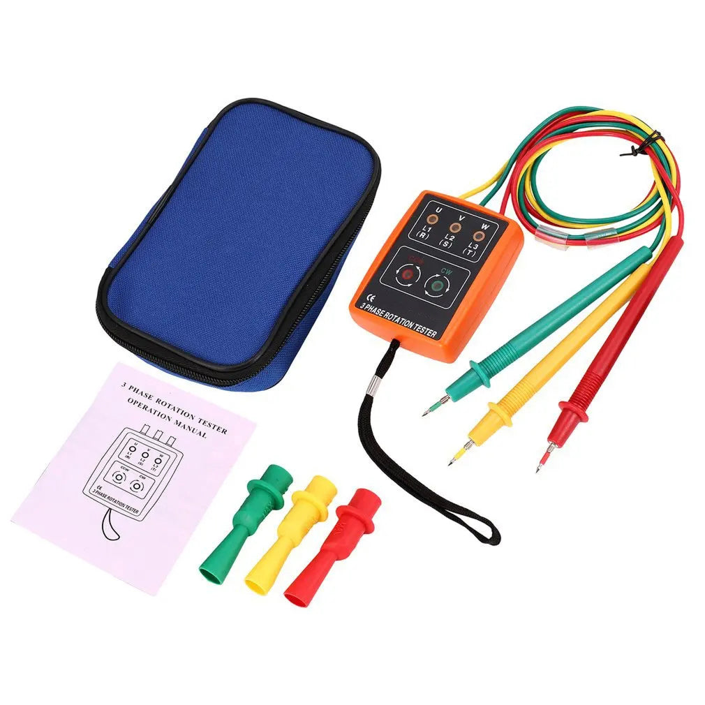3 Phase Rotation Tester 60V-600V AC Sequence Indicator Meter with LED Buzzer Alligator Clips RotexLevi