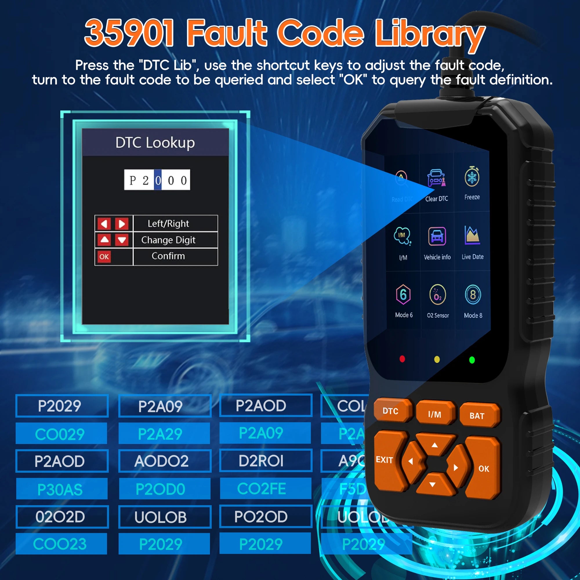 ScanMinix OBD2 Car Code Reader Diagnostic Scan Tool with Engine Fault Library and Battery Voltage Tester