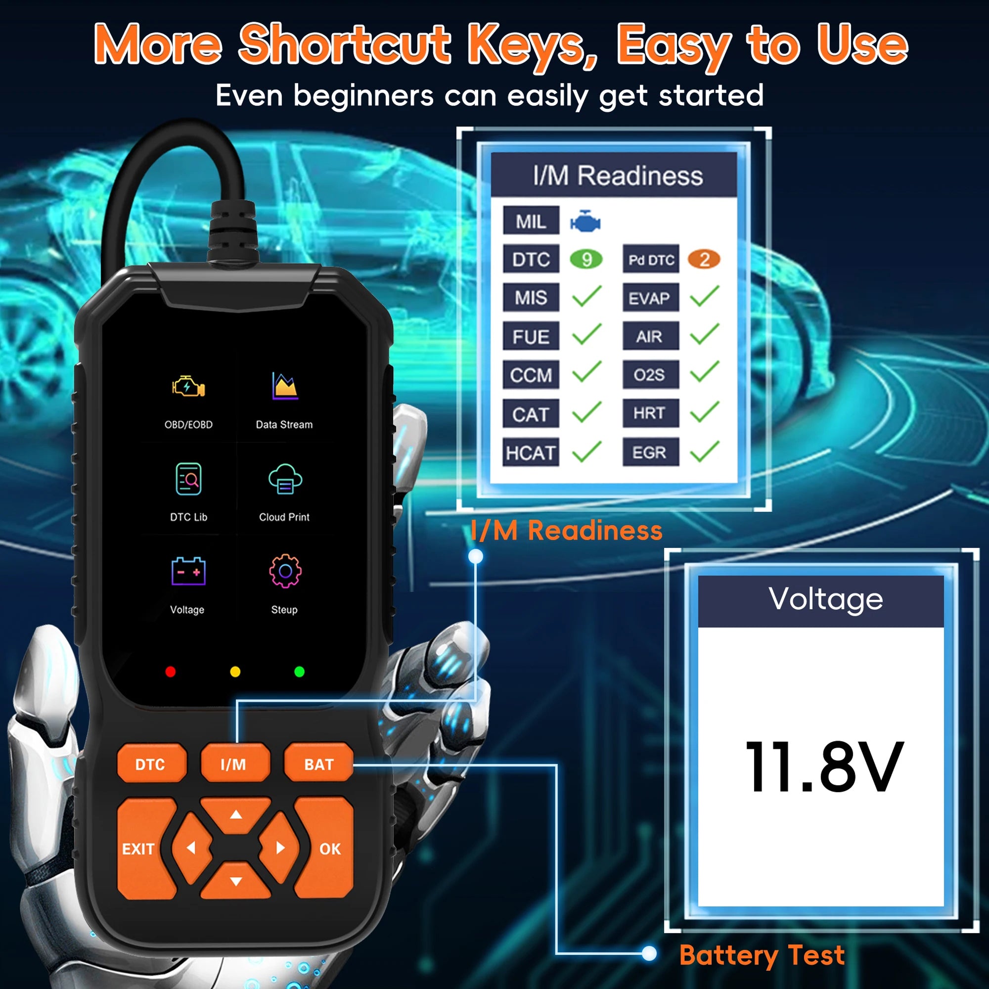 ScanMinix OBD2 Car Code Reader Diagnostic Scan Tool with Engine Fault Library and Battery Voltage Tester