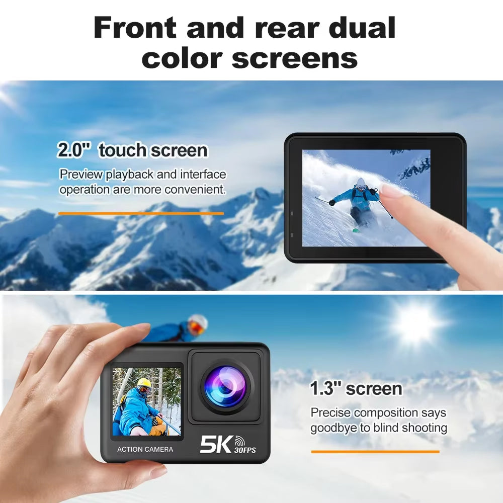 SeenFros 5K 30fps Ultra-HD Action Camera with Sony 386 Sensor, Dual-Screen Vlogging Design and 50MP Photo Clarity