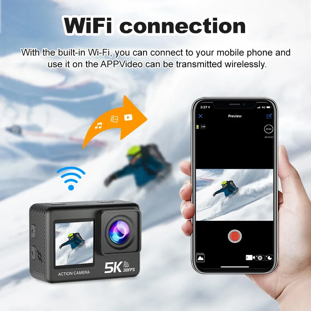 SeenFros 5K 30fps Ultra-HD Action Camera with Sony 386 Sensor, Dual-Screen Vlogging Design and 50MP Photo Clarity