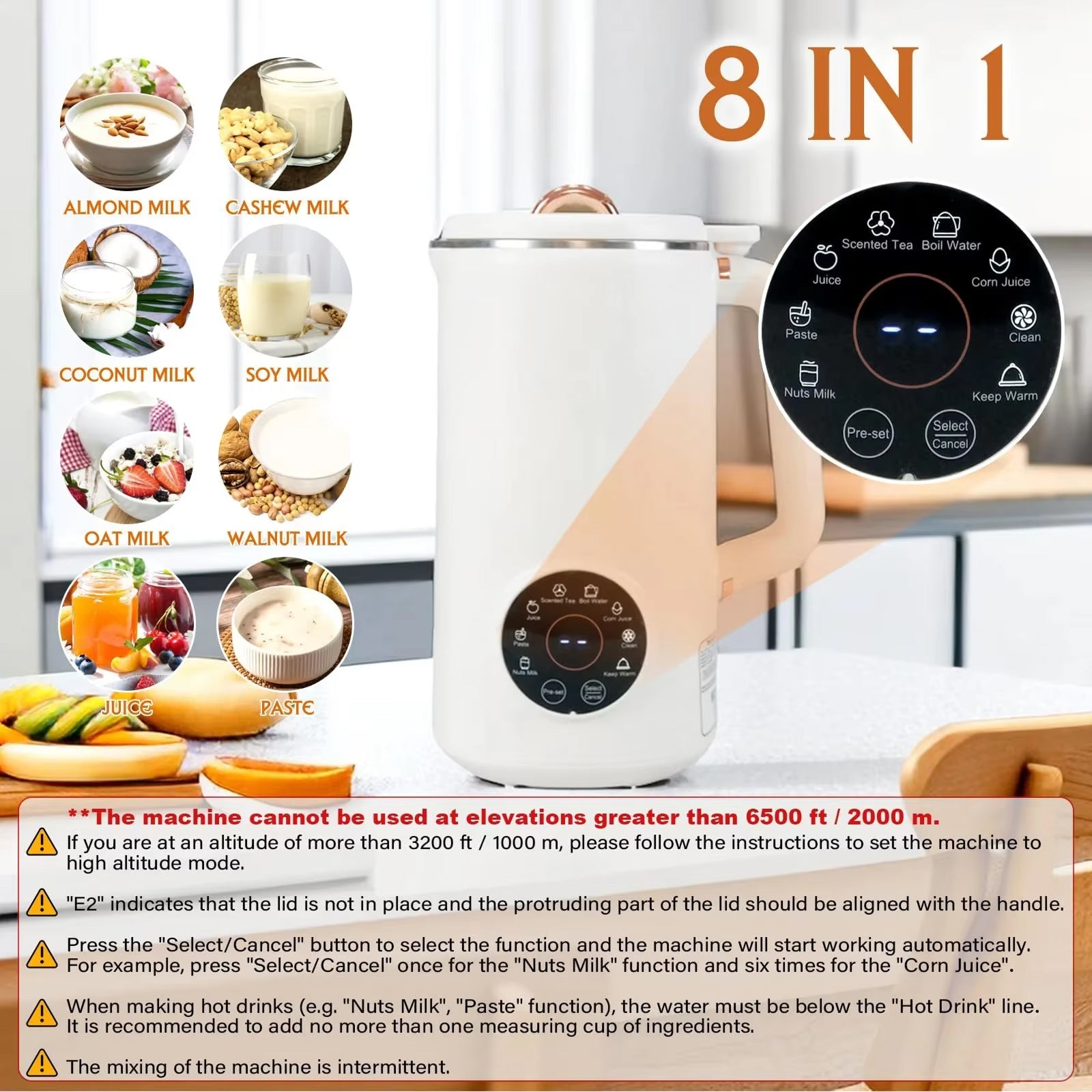 SipyPrep Nut Milk Maker - 10-Blade System for No-Filter Smoothness, 800-1000 mL Automatic Soy Milk & Juice Machine with 12h Timer and Self-Cleaning