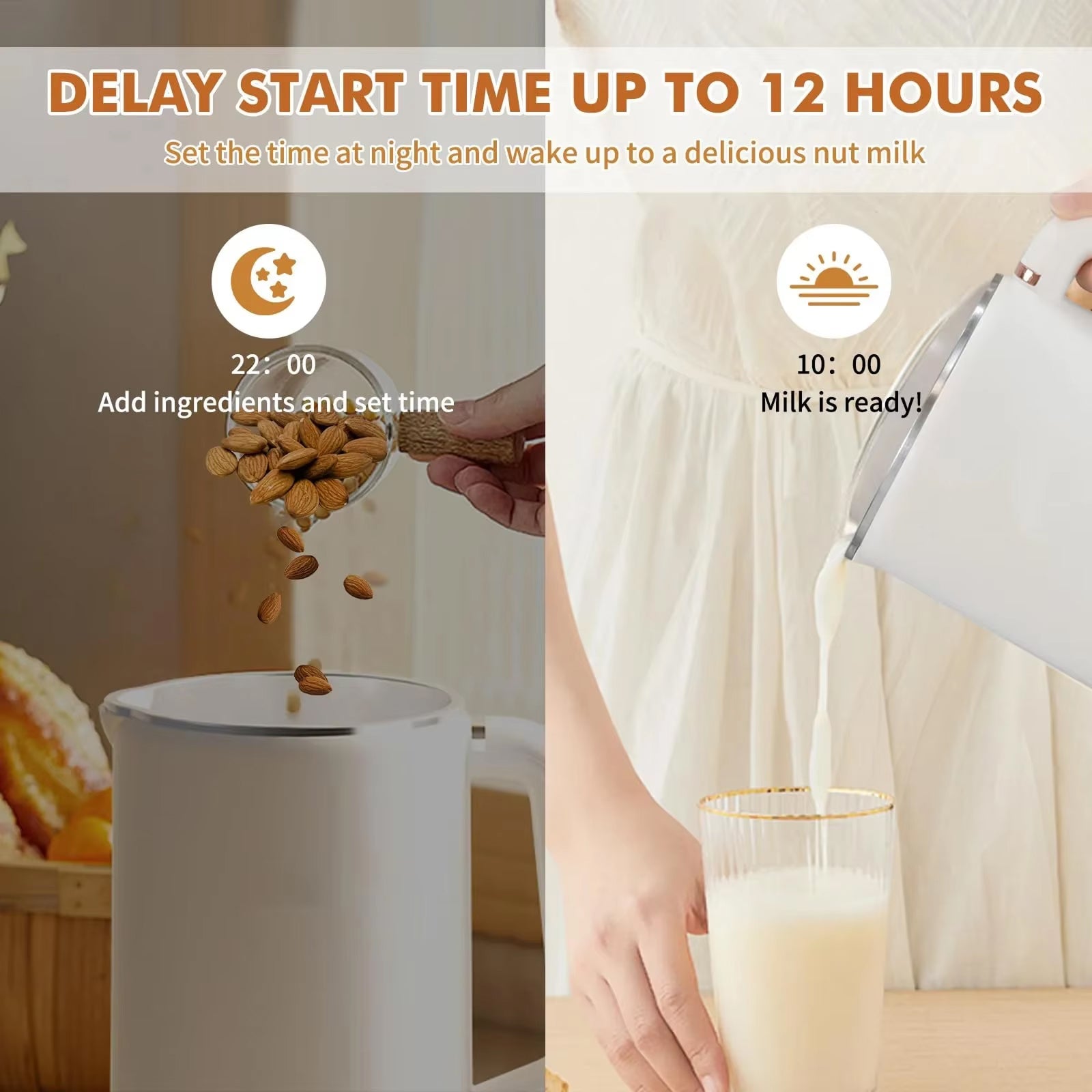 SipyPrep Nut Milk Maker - 10-Blade System for No-Filter Smoothness, 800-1000 mL Automatic Soy Milk & Juice Machine with 12h Timer and Self-Cleaning