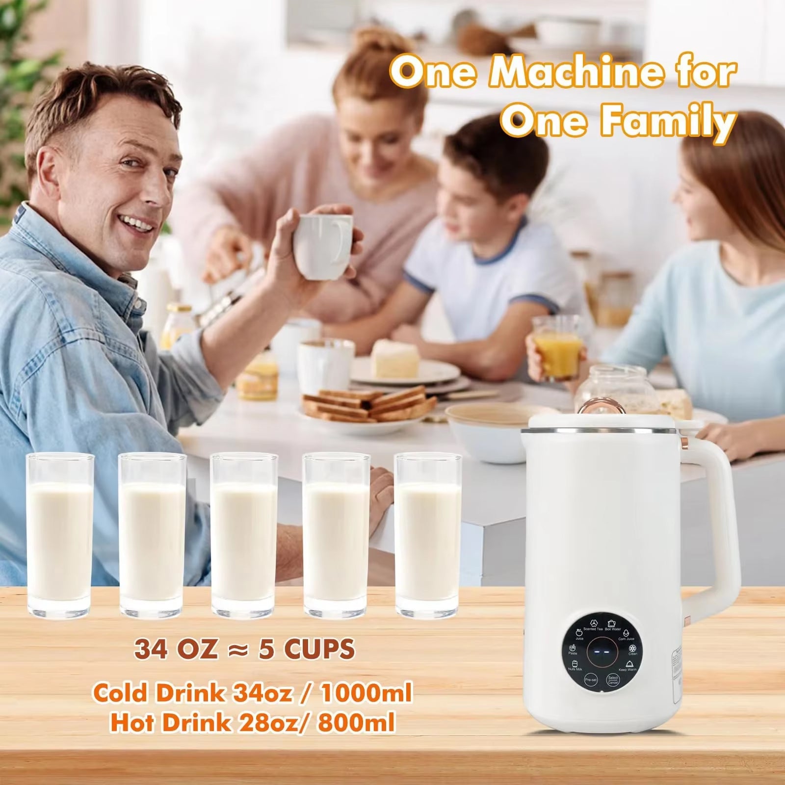 SipyPrep Nut Milk Maker - 10-Blade System for No-Filter Smoothness, 800-1000 mL Automatic Soy Milk & Juice Machine with 12h Timer and Self-Cleaning