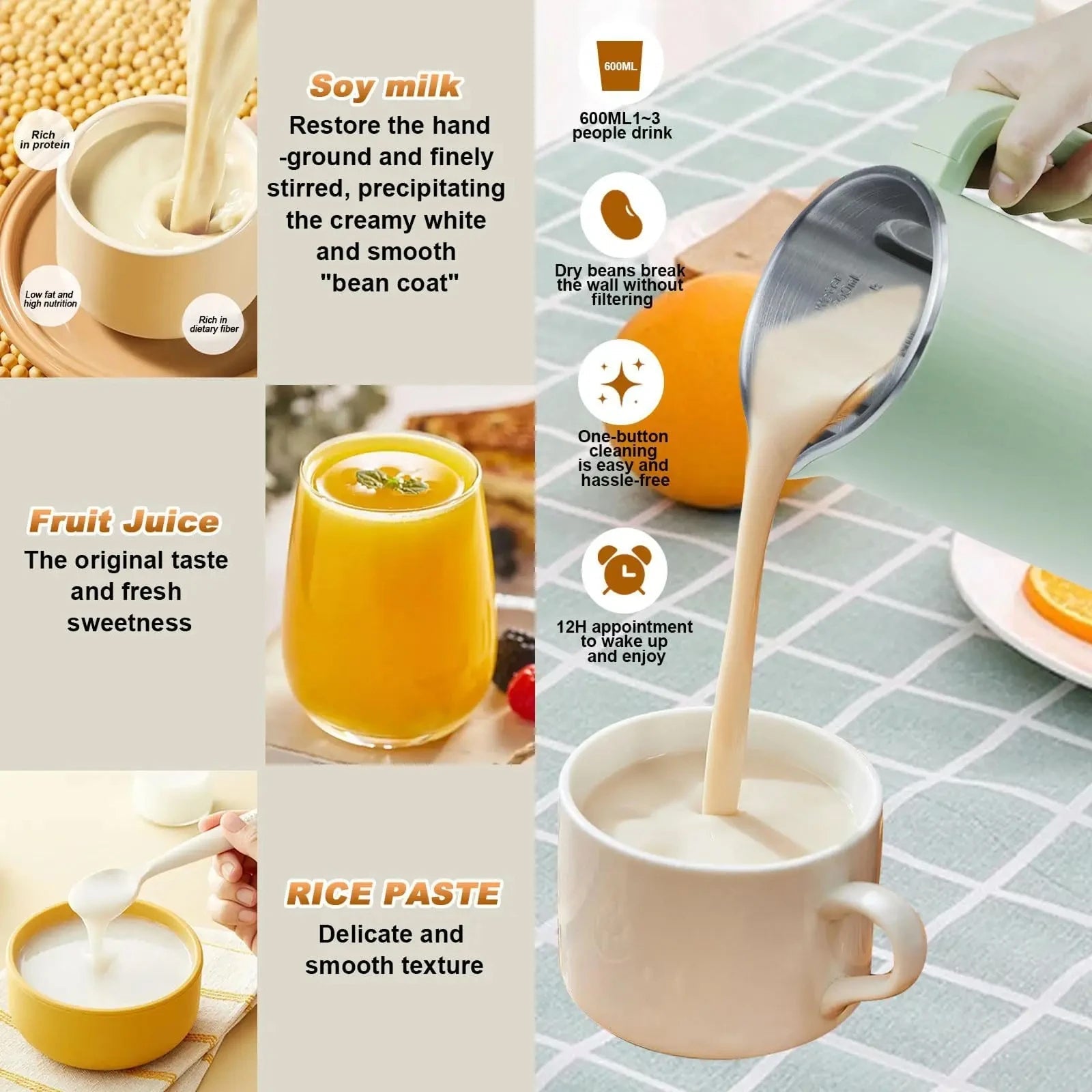 SipyPrep Nut Milk Maker - 10-Blade System for No-Filter Smoothness, 800-1000 mL Automatic Soy Milk & Juice Machine with 12h Timer and Self-Cleaning