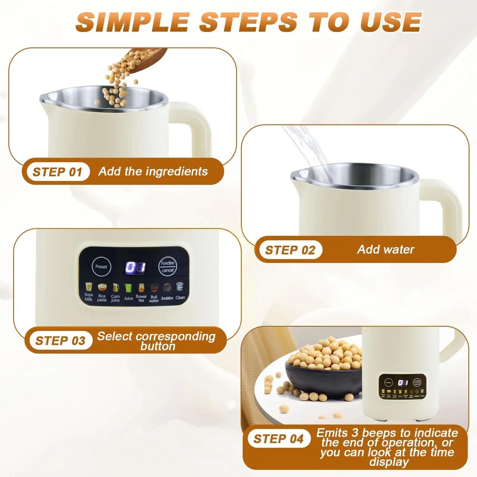 SipyPrep Nut Milk Maker - 10-Blade System for No-Filter Smoothness, 800-1000 mL Automatic Soy Milk & Juice Machine with 12h Timer and Self-Cleaning