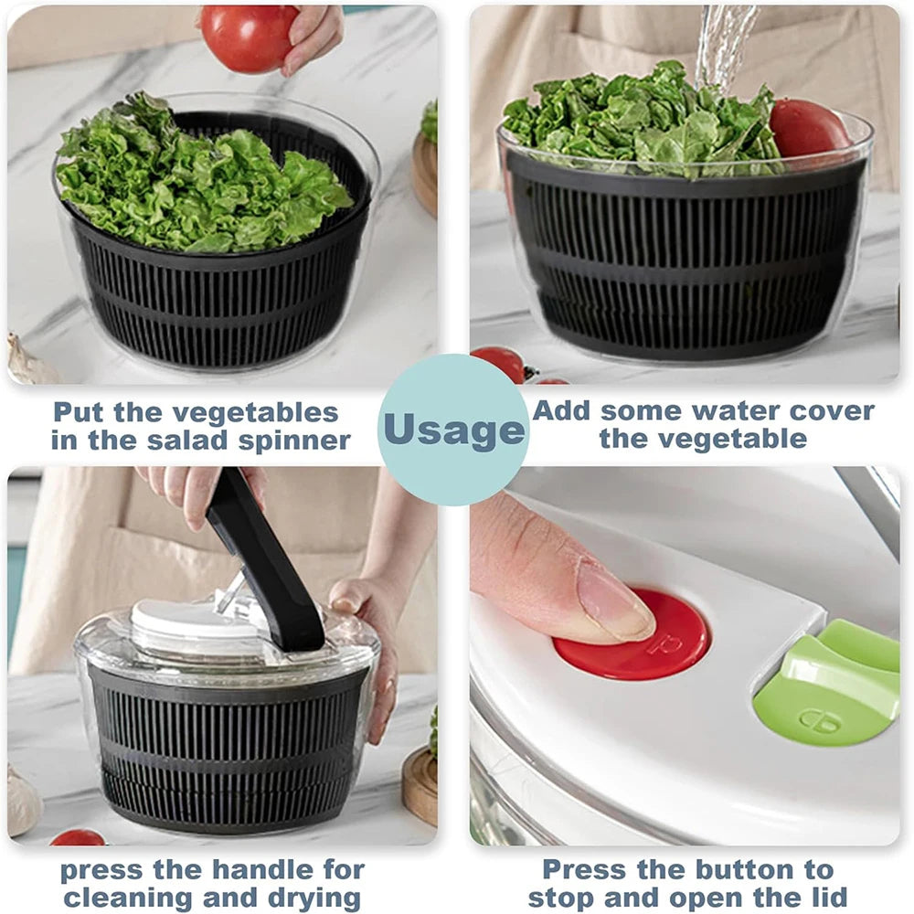 SpiSalix Salad Spinner 3L Large Capacity with Instant-Stop Button and Non-Slip Base