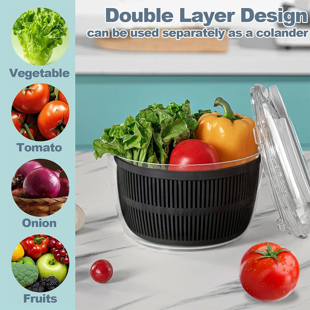SpiSalix Salad Spinner 3L Large Capacity with Instant-Stop Button and Non-Slip Base