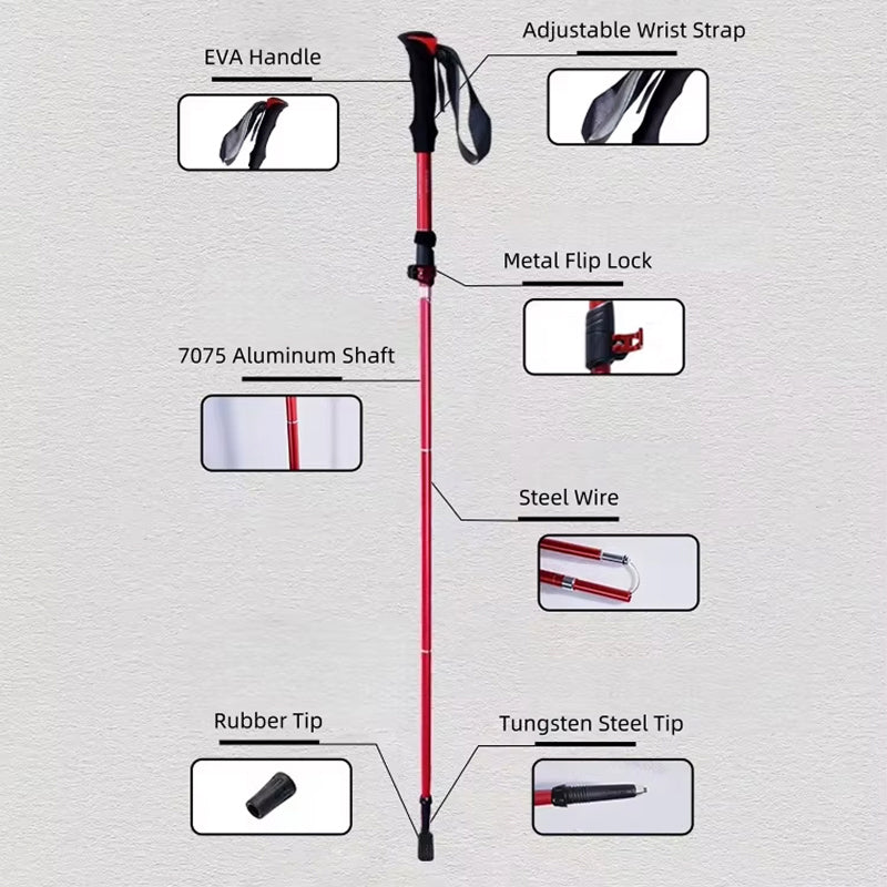 TrekiPoli Ultra-Light 7075 Aluminum Trekking Poles with Shock-Absorbing Core, Ergonomic EVA Grips and 29cm Compact Fold