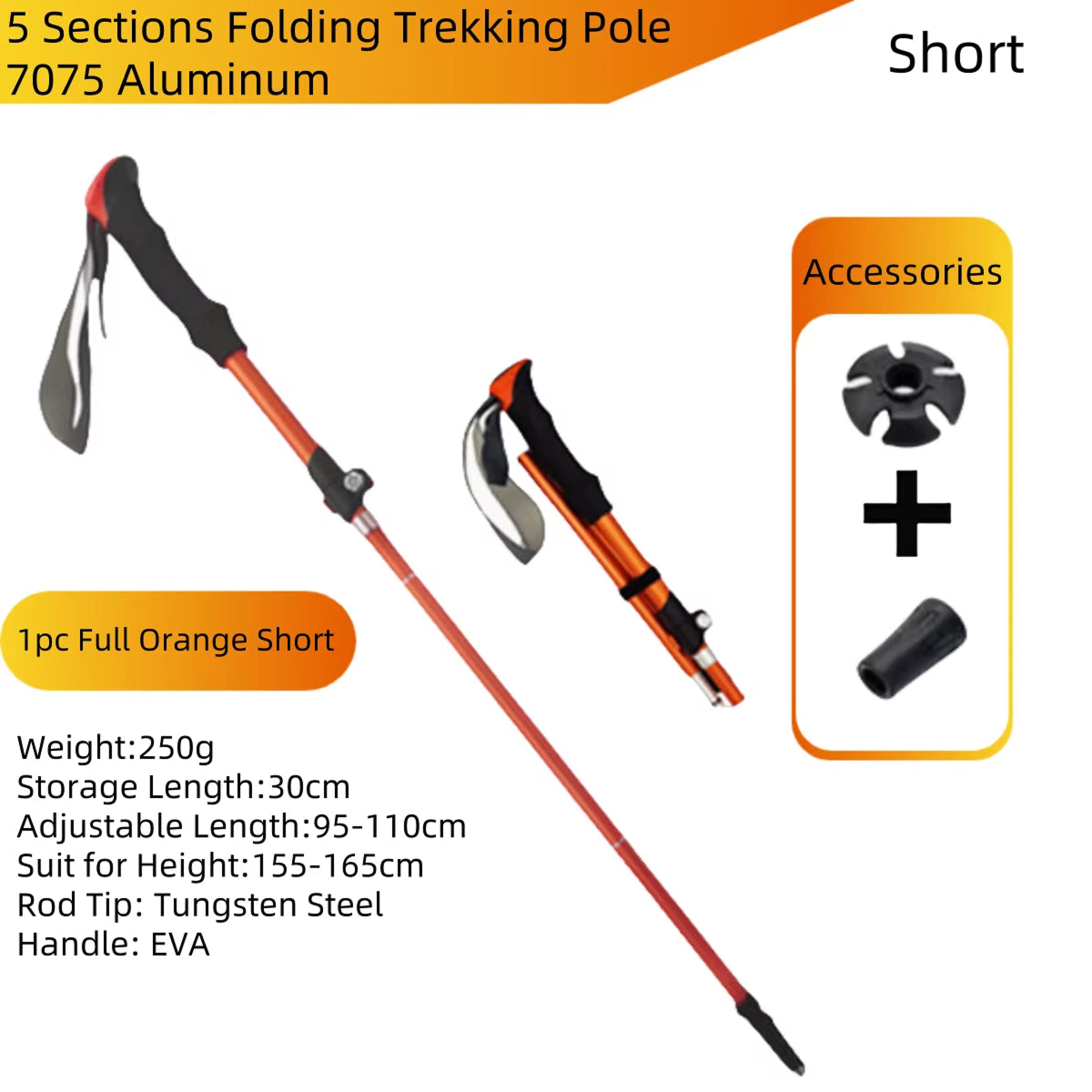 TrekiPoli Ultra-Light 7075 Aluminum Trekking Poles with Shock-Absorbing Core, Ergonomic EVA Grips and 29cm Compact Fold