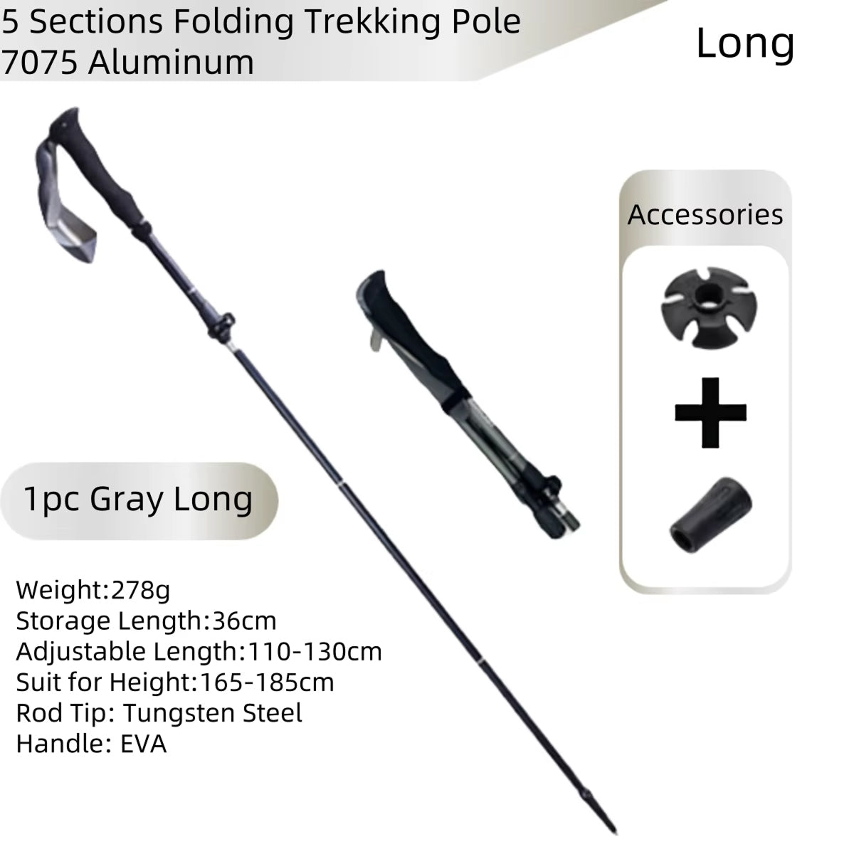 TrekiPoli Ultra-Light 7075 Aluminum Trekking Poles with Shock-Absorbing Core, Ergonomic EVA Grips and 29cm Compact Fold