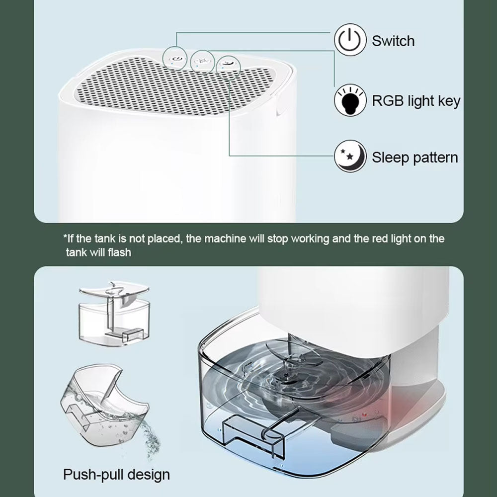 StaxMico Dehumidifier 68oz Water Tank 28dB Ultra-Quiet with 7-Color LED & Auto Shut-Off