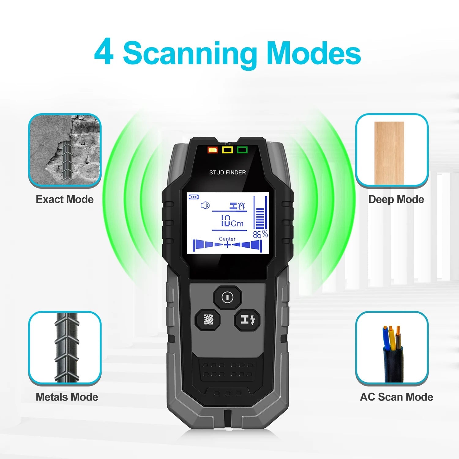StixMika 5-in-1 Stud Finder 120mm Deep Metal Detection with Live AC Wire Warning and Tri-Color LED Alert