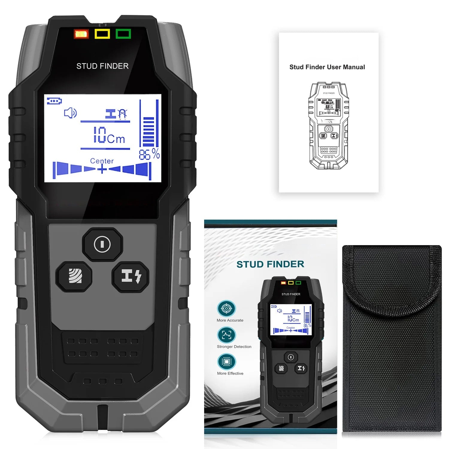 StixMika 5-in-1 Stud Finder 120mm Deep Metal Detection with Live AC Wire Warning and Tri-Color LED Alert