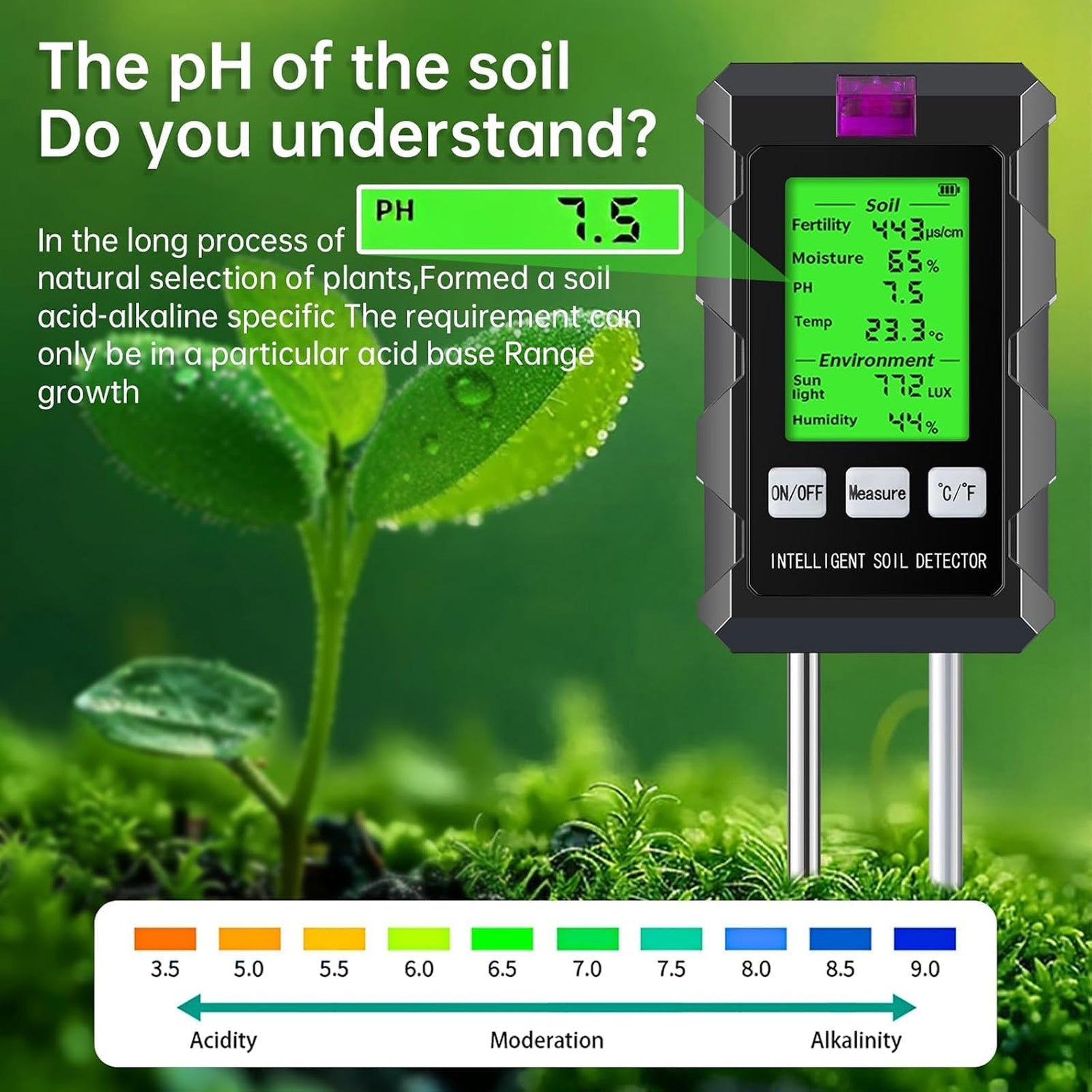 TagTerro 6-in-1 Soil Tester - Professional NPK, pH, Moisture, Temperature, Light & Humidity Meter with 90° Rotatable LCD and 180mm Deep Probes