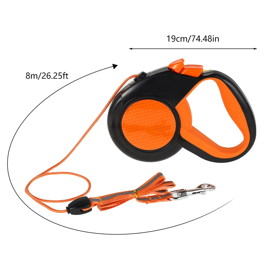 TanisPup 8-Meter Extra-Long Retractable Dog Leash with Reflective Tape, One-Button Lock and 30kg Heavy-Duty Capacity