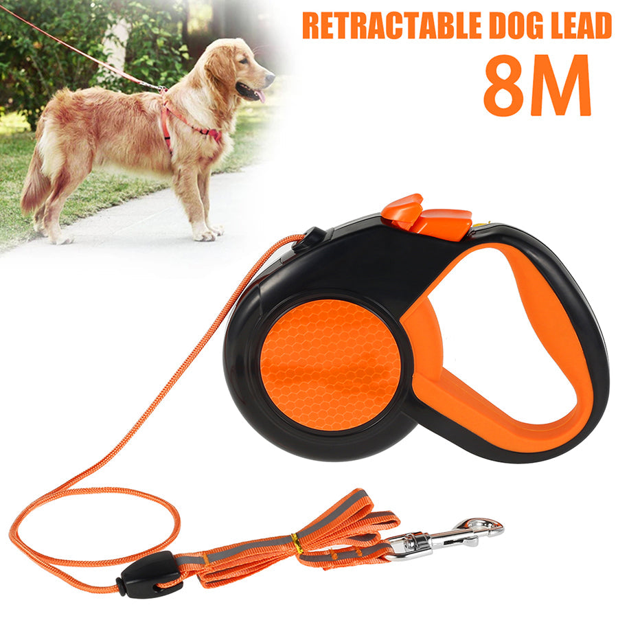 TanisPup 8-Meter Extra-Long Retractable Dog Leash with Reflective Tape, One-Button Lock and 30kg Heavy-Duty Capacity