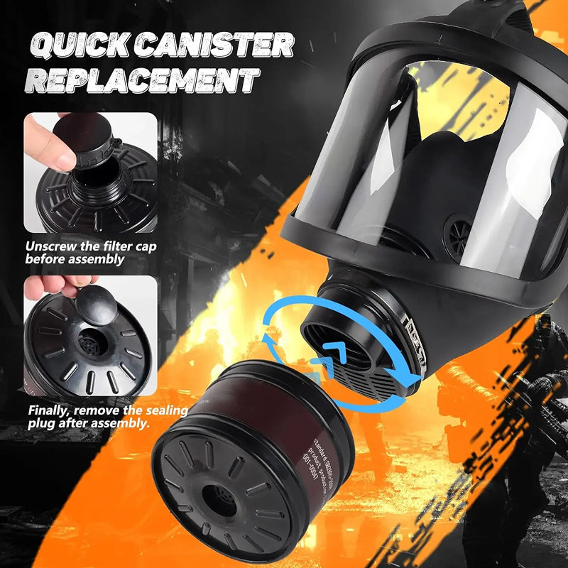 TeciAiri Professional Gas Mask - Military-Grade NBC Protection, 40mm Filter Interface, Anti-Fog Polycarbonate Lens, and Ultra-Low Breathing Resistance